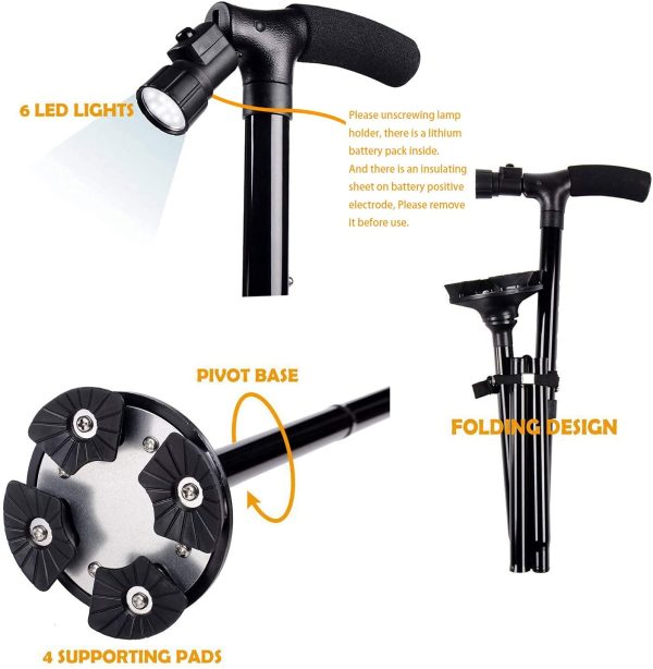 Portable Folding Walking Stick With Led Light